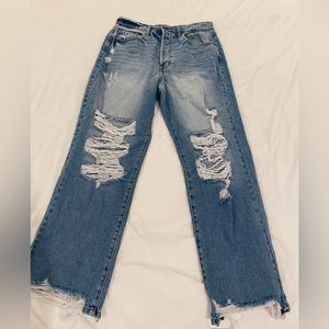 Cello Wide Leg Distressed Jeans